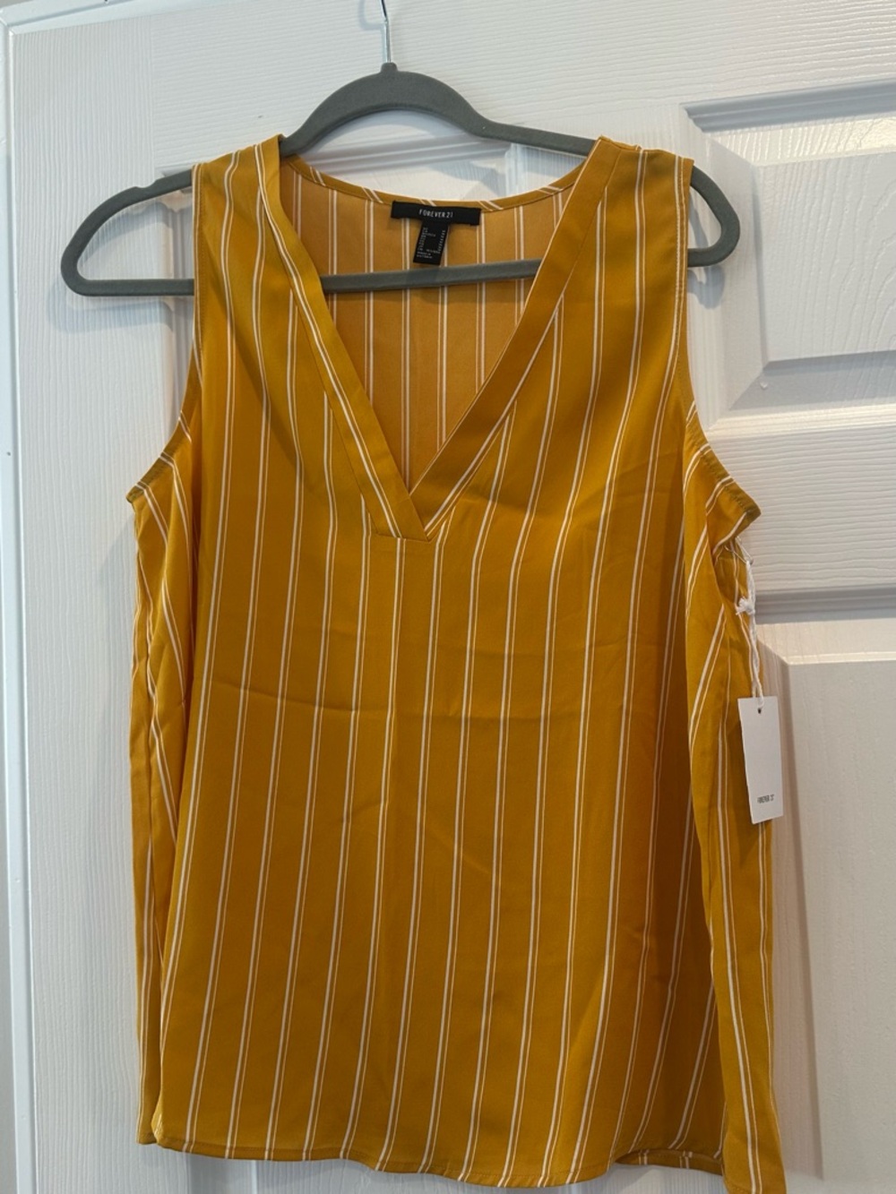Forever 21 Mustard Yellow Striped V-Neck Sleeveless Top